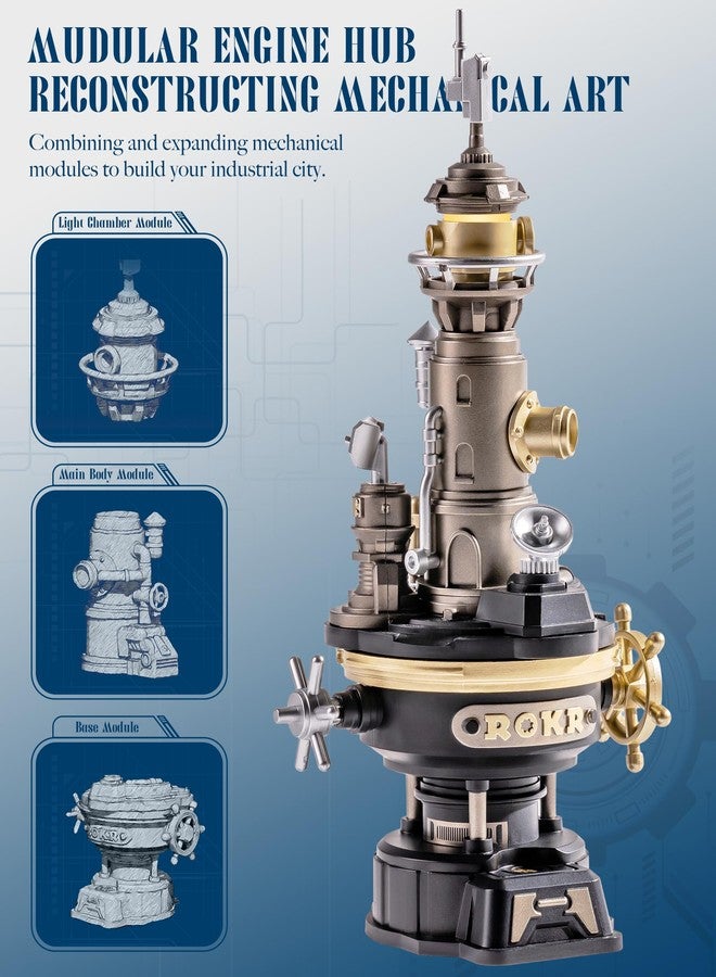 ROKR Navi Lighthouse Mechanical 3D Puzzle, Lighted DIY Building Set for Adults, Metal Building Kits, Desk Decor & Birthday Gifts, Connectable to Mechmix Series - Image 4