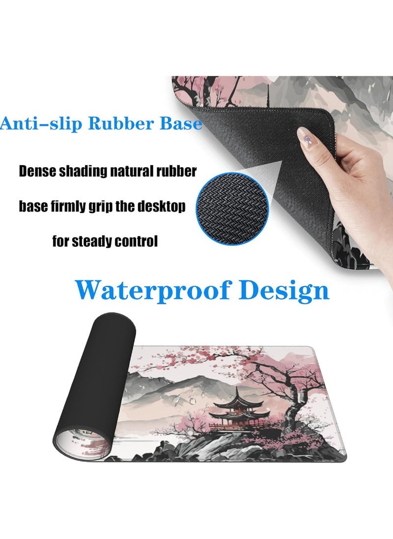 Captaintech Watercolor Cherry Blossom Large Gaming Mouse Pad Mouse Pad Gaming 800 * 300 * 3mm Mouse Mat Desk Pad Large Desk Mat Extended Keyboard Mousepad with Non-Slip Base and Stitched Edge for Desk Home Office  - Image 4