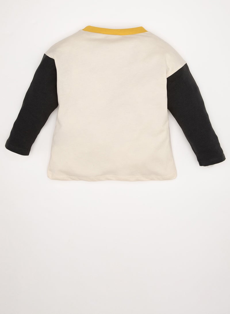 DeFacto Crew Neck Printed Color Block Long Sleeve T-Shirt  - Image 2