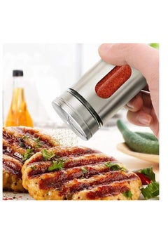 SYOSI Salt and Pepper Shakers Set 3.3oz Portable ,Stainless Steel Spice Shakers Seasoning Container for Home 4 Pcs Set with Rotating Lids Spice Jars Shaker Seasoning Cans Set of 4 (4PCS)  - Image 3