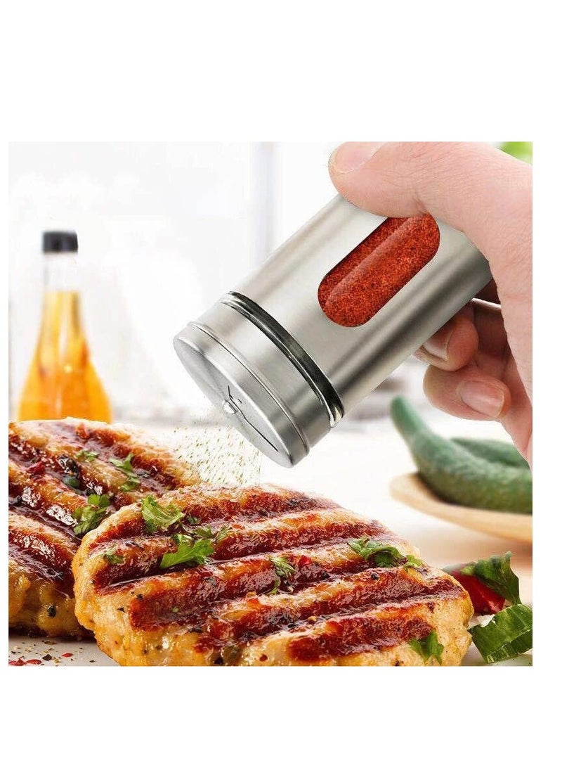 SYOSI Salt and Pepper Shakers Set 3.3oz Portable ,Stainless Steel Spice Shakers Seasoning Container for Home 4 Pcs Set with Rotating Lids Spice Jars Shaker Seasoning Cans Set of 4 (4PCS) - Image 3