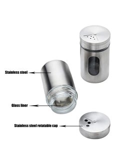 SYOSI Salt and Pepper Shakers Set 3.3oz Portable ,Stainless Steel Spice Shakers Seasoning Container for Home 4 Pcs Set with Rotating Lids Spice Jars Shaker Seasoning Cans Set of 4 (4PCS)  - Image 2