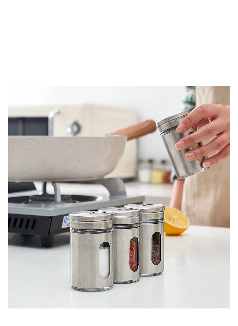 SYOSI Salt and Pepper Shakers Set 3.3oz Portable ,Stainless Steel Spice Shakers Seasoning Container for Home 4 Pcs Set with Rotating Lids Spice Jars Shaker Seasoning Cans Set of 4 (4PCS) - Image 5