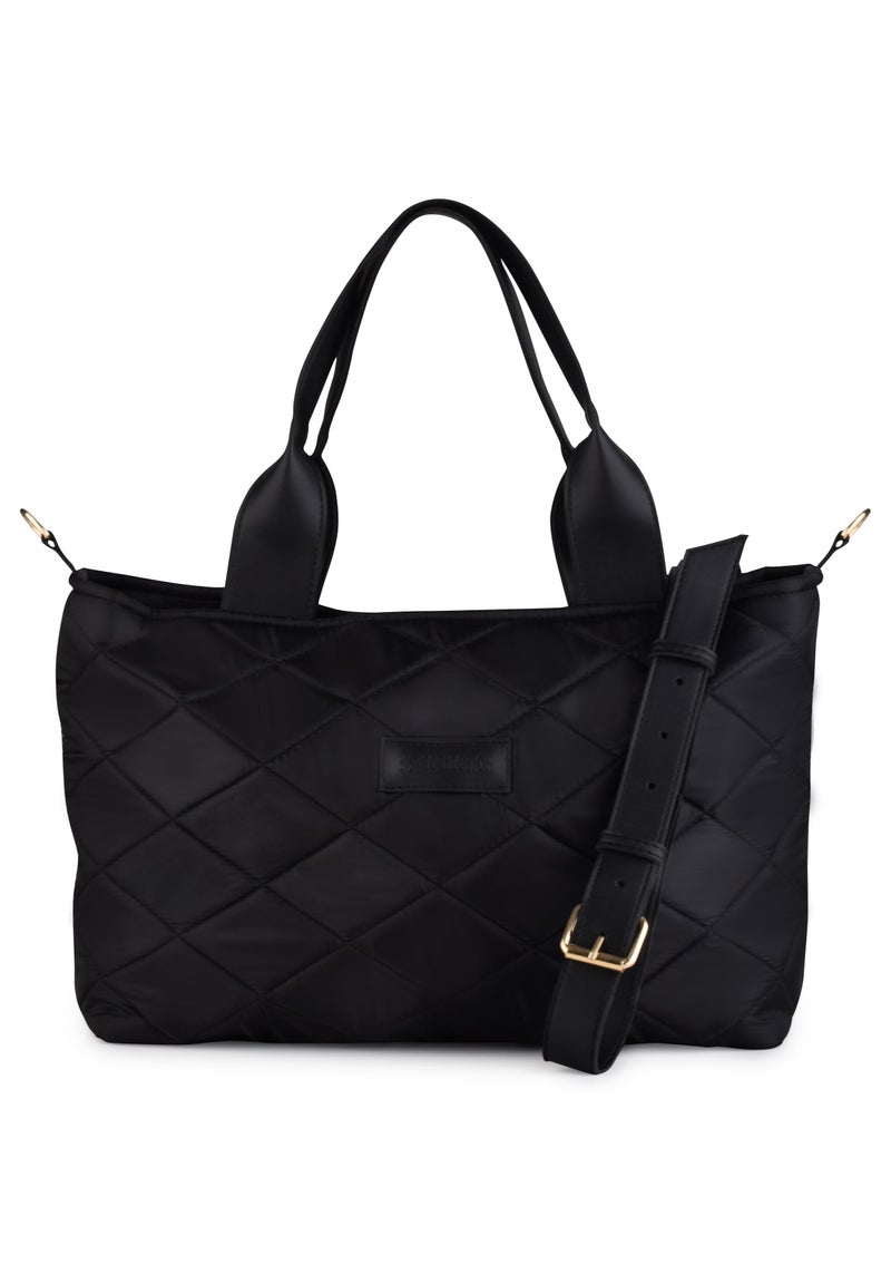 B.S COLLECTION BS Collection Boom Big Bag Soft Quilted Canvas Shoulder Bag for Women - Black - Image 1
