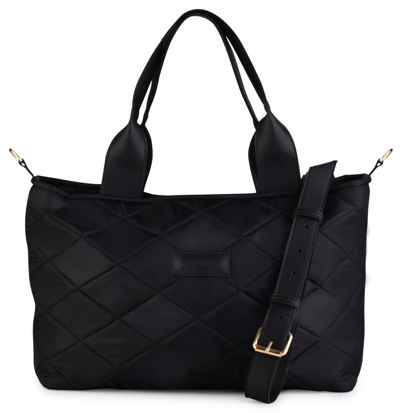 B.S COLLECTION BS Collection Boom Big Bag Soft Quilted Canvas Shoulder Bag for Women - Black - Image 1