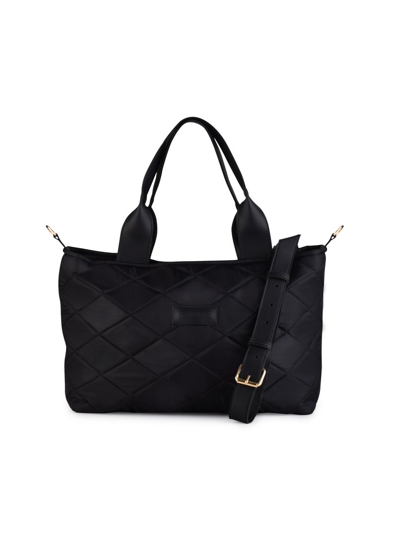 B.S COLLECTION BS Collection Boom Big Bag Soft Quilted Canvas Shoulder Bag for Women - Black  - Image 1