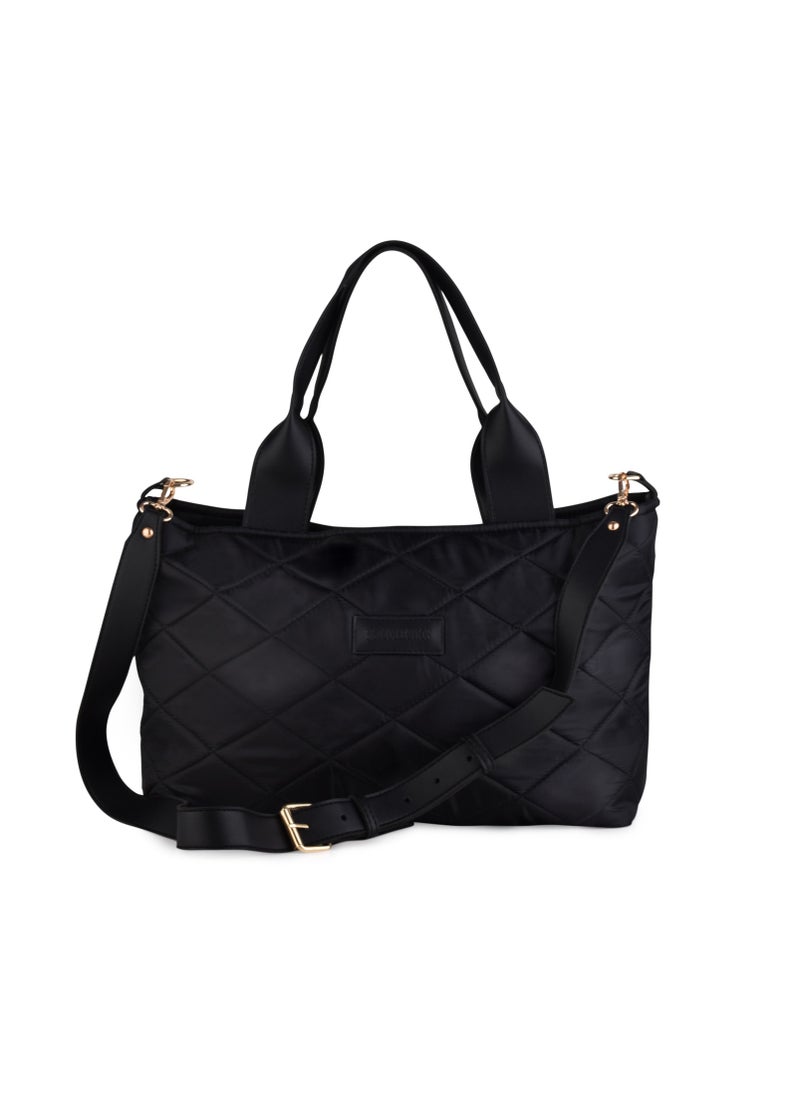 B.S COLLECTION BS Collection Boom Big Bag Soft Quilted Canvas Shoulder Bag for Women - Black  - Image 2