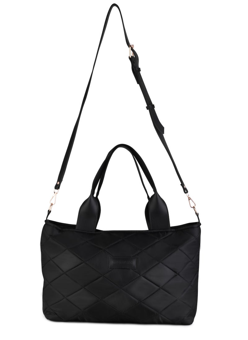 B.S COLLECTION BS Collection Boom Big Bag Soft Quilted Canvas Shoulder Bag for Women - Black  - Image 3