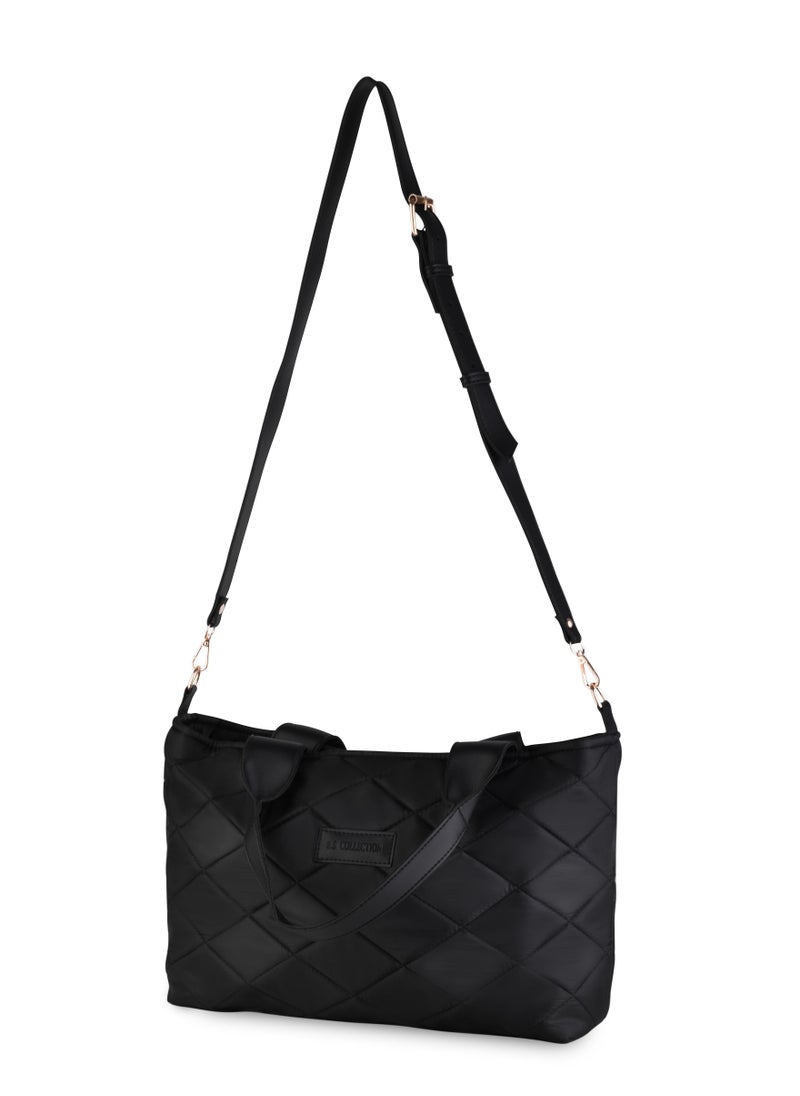 B.S COLLECTION BS Collection Boom Big Bag Soft Quilted Canvas Shoulder Bag for Women - Black  - Image 4