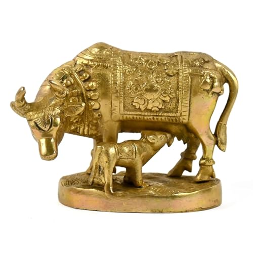 Pick End Now Kamdhenu Cow with Calf Sculpture Brass Statue, Nandi Cow Sculpture | Product Dimensions- 5.2x2.3x4 Inch, 900gm - Image 5