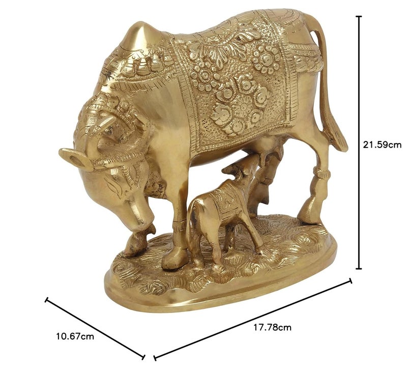 Pick End Now Kamdhenu Cow with Calf Sculpture Brass Statue, Nandi Cow Sculpture | Product Dimensions- 5.2x2.3x4 Inch, 900gm - Image 4
