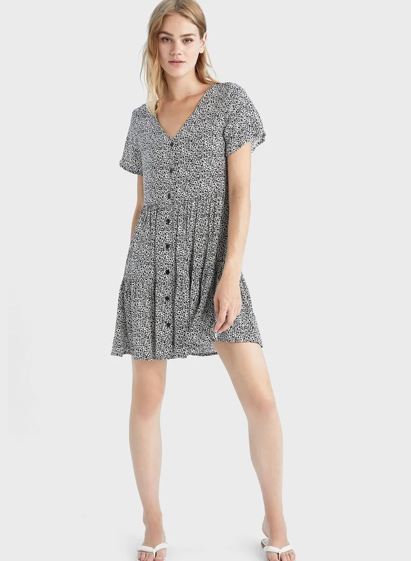 DeFacto Button Detail Printed Dress