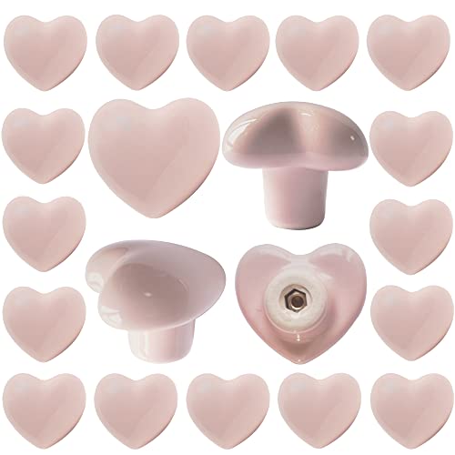 Perphin Ceramic Drawer Knobs Heart Shape Cabinet Dresser Pulls Handles with 3 Sized Screws, Kitchen Furniture Knobs for Closet Cupboard Wardrobe (20 Pack, Pink) - Image 1