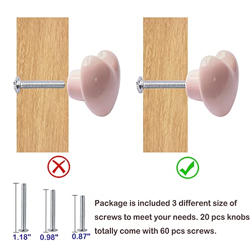 Perphin Ceramic Drawer Knobs Heart Shape Cabinet Dresser Pulls Handles with 3 Sized Screws, Kitchen Furniture Knobs for Closet Cupboard Wardrobe (20 Pack, Pink) - Image 5