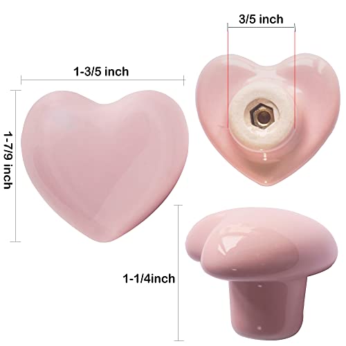 Perphin Ceramic Drawer Knobs Heart Shape Cabinet Dresser Pulls Handles with 3 Sized Screws, Kitchen Furniture Knobs for Closet Cupboard Wardrobe (20 Pack, Pink) - Image 4