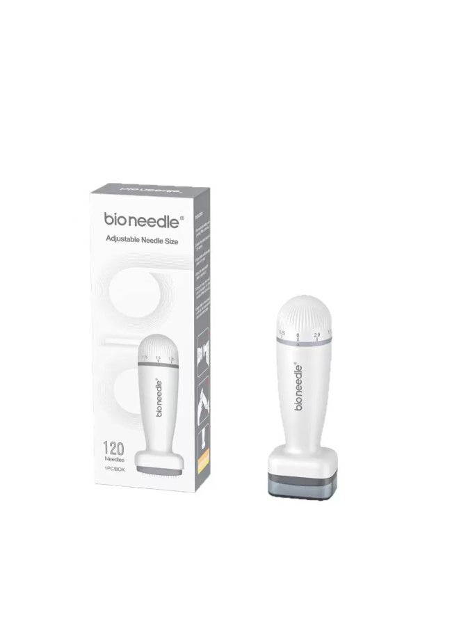 بيو نيدل طابع ديرما قابل للتعديل من Bio Needle 120 | عمق إبر قابل للتعديل من 0 إلى 2 ملم | 120 إبرة من الفولاذ المقاوم للصدأ الطبي | أداة ميكرو نيدل للوجه وفروة الرأس واللحية والجسم لنمو الشعر وتسريب السيروم - Image 1