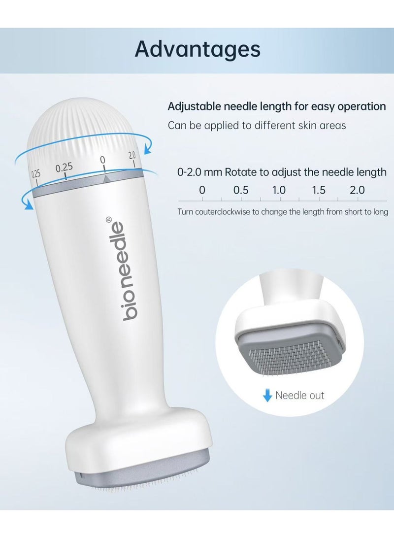 بيو نيدل طابع ديرما قابل للتعديل من Bio Needle 120 | عمق إبر قابل للتعديل من 0 إلى 2 ملم | 120 إبرة من الفولاذ المقاوم للصدأ الطبي | أداة ميكرو نيدل للوجه وفروة الرأس واللحية والجسم لنمو الشعر وتسريب السيروم - Image 4