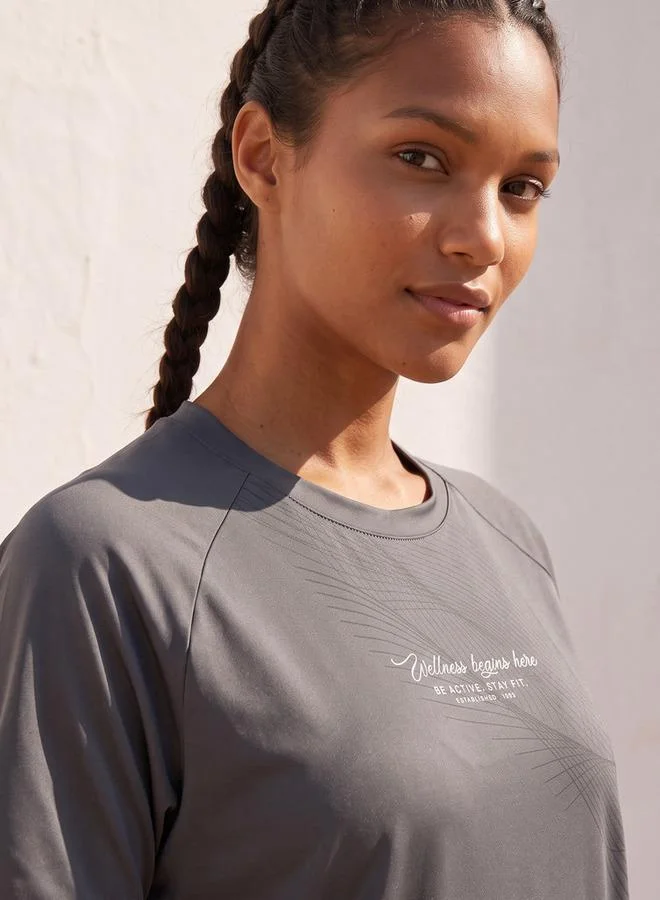 Splash Active Grey Printed 2 Way Stretch T-shirt for Women | Best Price UAE