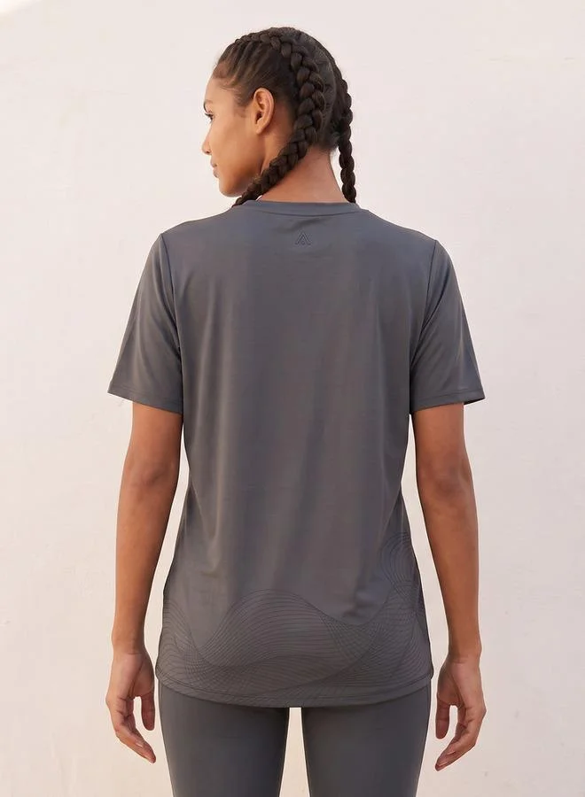 Splash Active Grey Printed 2 Way Stretch T-shirt for Women | Best Price UAE