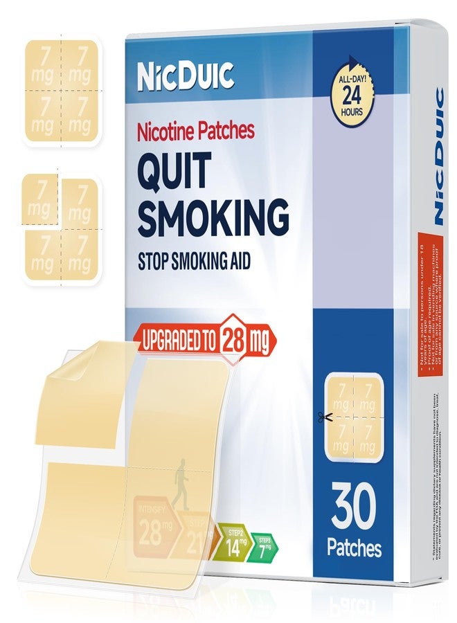 NicDuic Nicotine Patches Upgrade 28mg, Adjustable 4-Piece Design 7mg/14mg/21mg/28mg, Transdermal System Stop Smoking Patch. All Step Stop Smoking Aids that Work 24h-30 Count - Image 1
