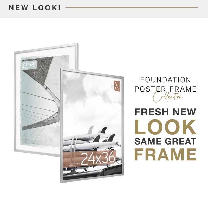 MCS Foundation 24x36 Poster Frame Traditional Silver, Vertical & Horizontal Wall Hanging Large Picture Frame for Photos, Posters & Art Prints (1-Pack) - Image 2