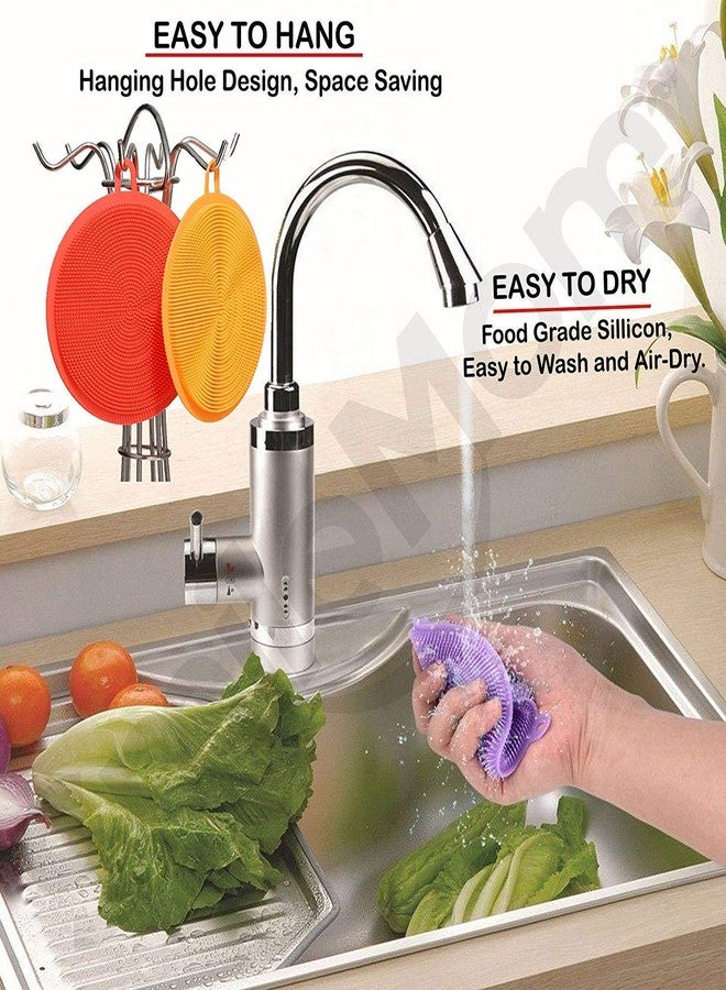 SEASPIRIT Silicone Washing Sponge Antibacterial Silicone Dish Scrubber Fruit and Vegetable Washing Brush Round Scrubber Pad Multipurpose Silicone Dishwashing Tools for Kitchen (10) - Image 5