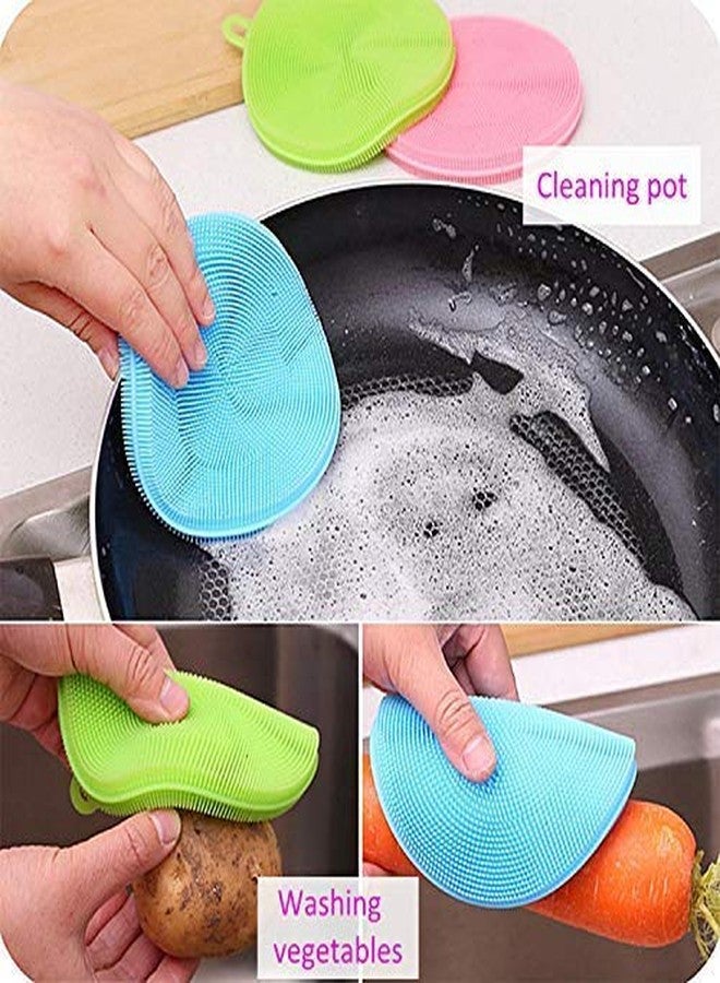 SEASPIRIT Silicone Washing Sponge Antibacterial Silicone Dish Scrubber Fruit and Vegetable Washing Brush Round Scrubber Pad Multipurpose Silicone Dishwashing Tools for Kitchen (10) - Image 3
