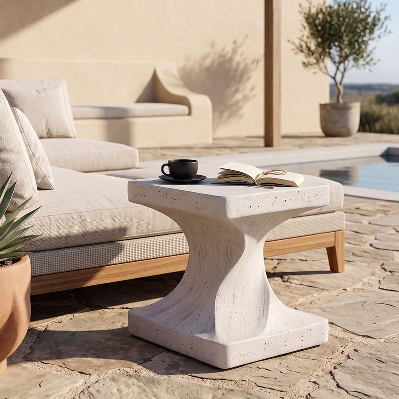 DANUBE HOME Zen Twist Mgo Side Table | All Weather 1 Piece Outdoor End Table | Modern Design Furniture For Balcony, Garden Bench Seating Terrace Lawn Patio Poolside - L38xW38xH45.5cm -Multi Color - Image 4