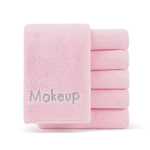 Arkwright Makeup Towels  Pack of 6  Ultra Soft  Gentle Microfiber Coral Fleece Washcloth Face Make Up Remover Reusuable Eraser Cloth Essentials for Hosts  Artists 13 x 13 in Pink