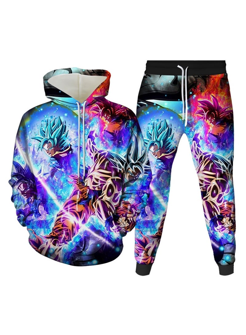 KUYING New Dragon Ball Print Hooded Pullover Ankle Binding Pants Sports Two-Piece Set  - Image 1