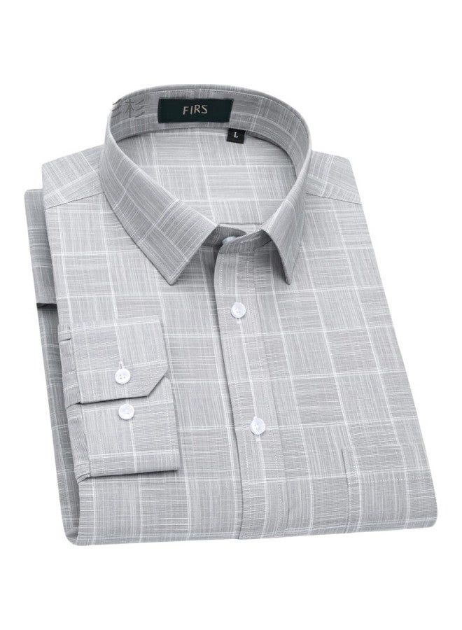 FIRS Long-Sleeve Plaid Shirt For Men, Casual Business Formal Wear, Wrinkle-Free Shirt For Young And Middle-Aged, 2004 Gray, Size 41 - Image 1