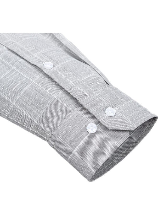 FIRS Long-Sleeve Plaid Shirt For Men, Casual Business Formal Wear, Wrinkle-Free Shirt For Young And Middle-Aged, 2004 Gray, Size 41 - Image 3