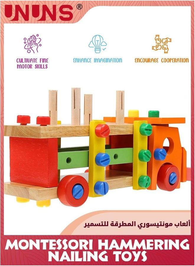 UNUNS ألعاب مونتيسوري الخشبية، ألعاب متعددة الوظائف للطرق والمسامير للأطفال، أنشطة تعليمية لمرحلة ما قبل المدرسة، مجموعة أدوات بناء شاحنة خشبية للأطفال من عمر 3 سنوات فما فوق - Image 2