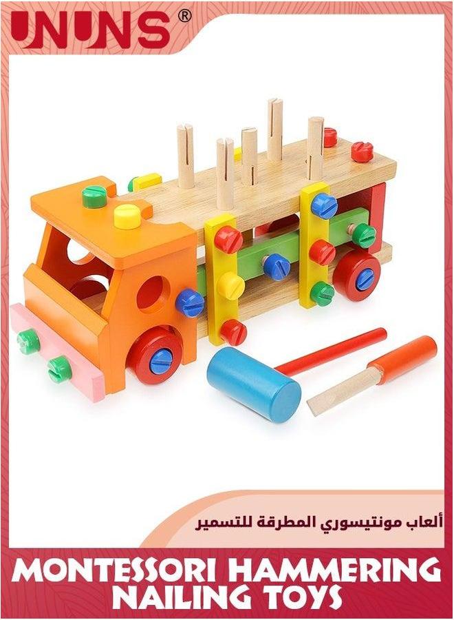 UNUNS ألعاب مونتيسوري الخشبية، ألعاب متعددة الوظائف للطرق والمسامير للأطفال، أنشطة تعليمية لمرحلة ما قبل المدرسة، مجموعة أدوات بناء شاحنة خشبية للأطفال من عمر 3 سنوات فما فوق - Image 1