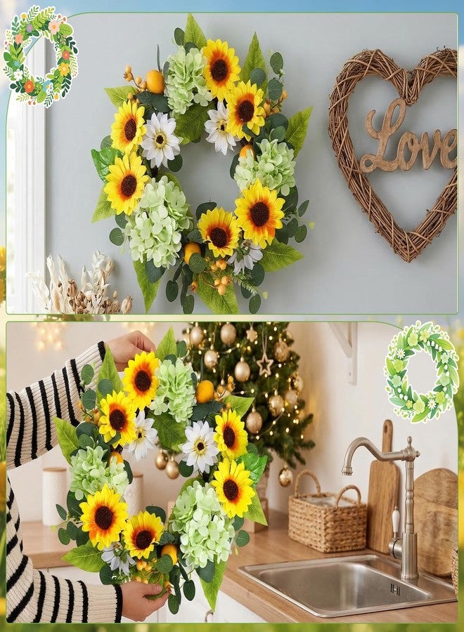 Ovveroche 20 Inch Artificial Sunflower Wreath, Faux Sunflower Hydrangea Wreath with Lemons for Front Door, Summer Farmhouse Wall Home Decor - Image 2