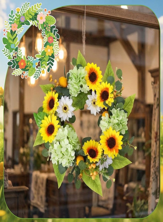 Ovveroche 20 Inch Artificial Sunflower Wreath, Faux Sunflower Hydrangea Wreath with Lemons for Front Door, Summer Farmhouse Wall Home Decor - Image 5