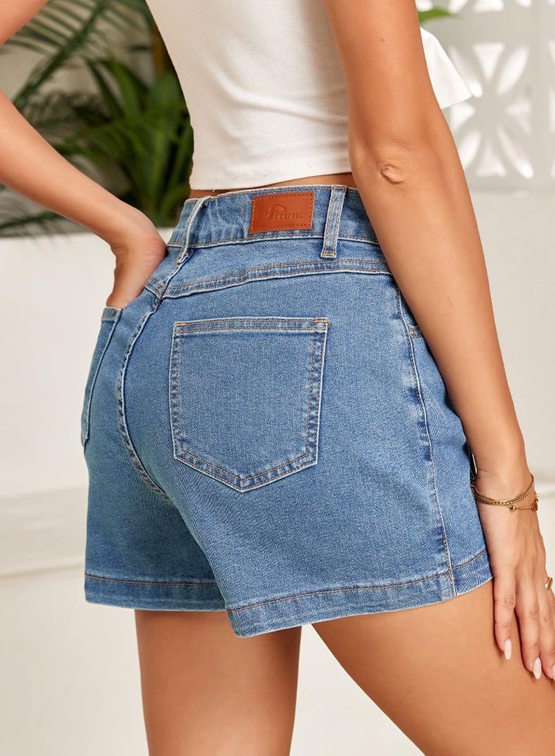 Sidefeel Womens Denim Skorts for Woman High Waisted Jean Skort Wrap Stretchy Asymmetrical Skorts Iceland Blue Size 12 - Image 2