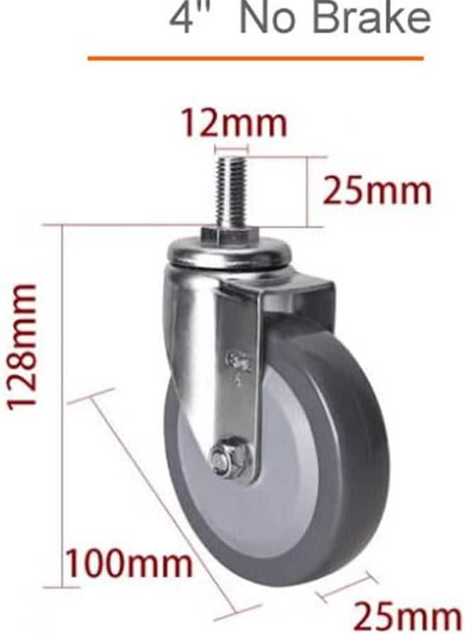 Universal Wheel Casters With Brake M12X25 Impact Resistant Furniture Casters 4Inch - Image 3