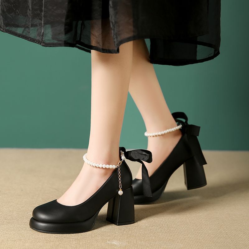 Mary Jane High Heels Small Design Sense Niche French Temperament Single-Layer Shoes Chanel Style - Image 1
