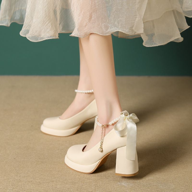 Mary Jane High Heels Small Design Sense Niche French Temperament Single-Layer Shoes Chanel Style - Image 5