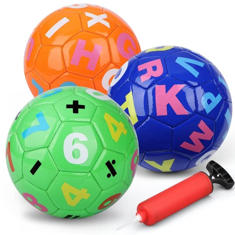 Dilabnba Kids Mini Soccer Balls 3PCS Toddlers Football Toys Soft Sport Indoor Outdoor Ball for Girls Boys 38 Years Old with Pump Parties and Operation Christmas Child Shoebox - Image 2