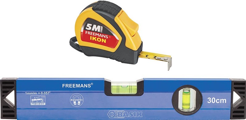 FREEMANS Ikon 5m19mm Measuring Tape 30cm Basik Magnetic Spirit Level - Image 1
