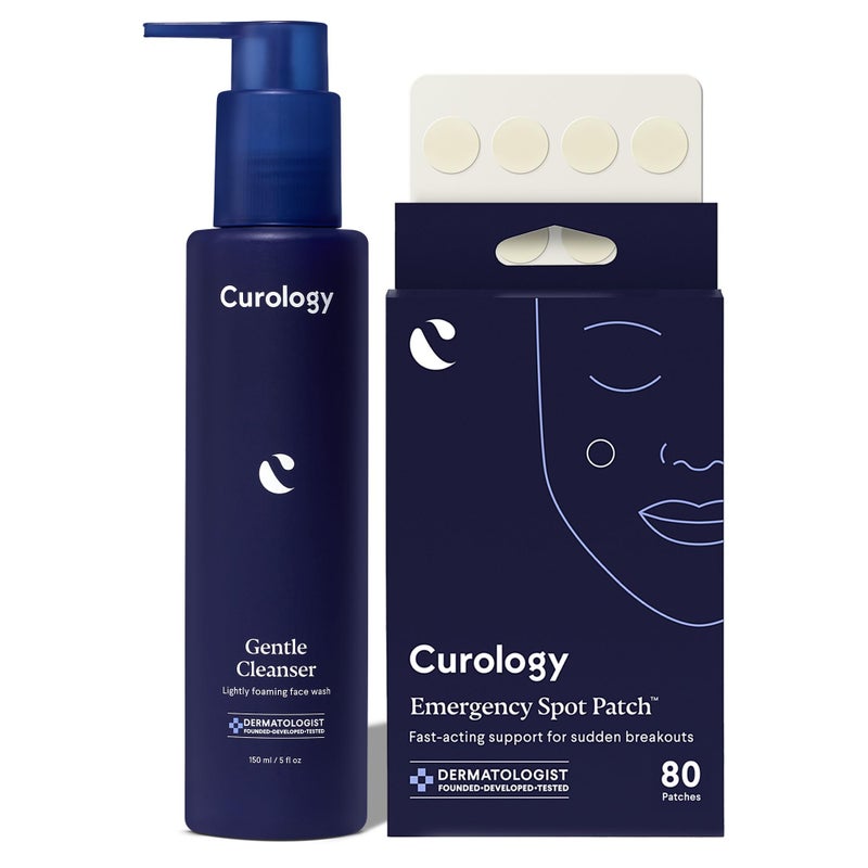 Curology Daily Skin Care Set, 40 ct Emergency Spot Pimple Patches and Hydrating Gentle Cleanser Face Wash, Fragrance Free - Image 1