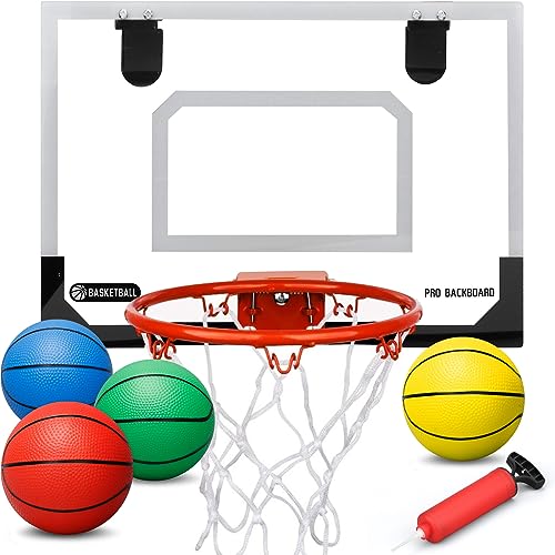 Dilabnba Mini Indoor Basketball Hoop Over The Door Basketball Hoop Set for Home Dorms Wall Mounted Garage with 4 Balls and Pump Gifts for Teen Boys Girls 6 7 8 9 10 11 12 Year Old - Image 1