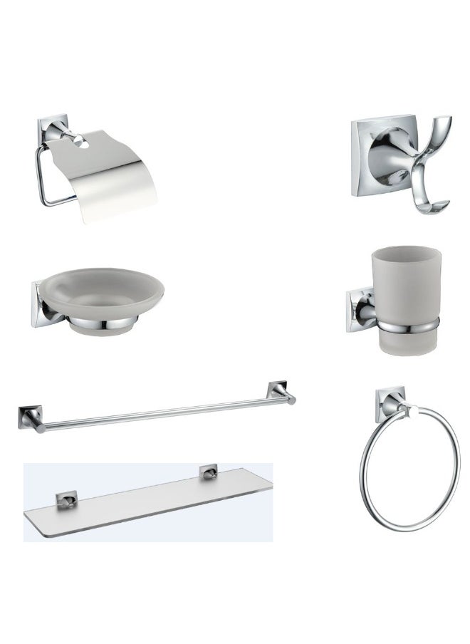 DANUBE HOME Milano Plus Rocket Bathroom Accessories - 7 Pcs Gift Set - Chrome Finish Stainless Steel Towel Bar, Soap Dish, Paper Holder & More Bathroom Oragnizer Storage Modern Bathroom Fixtures  - Image 1