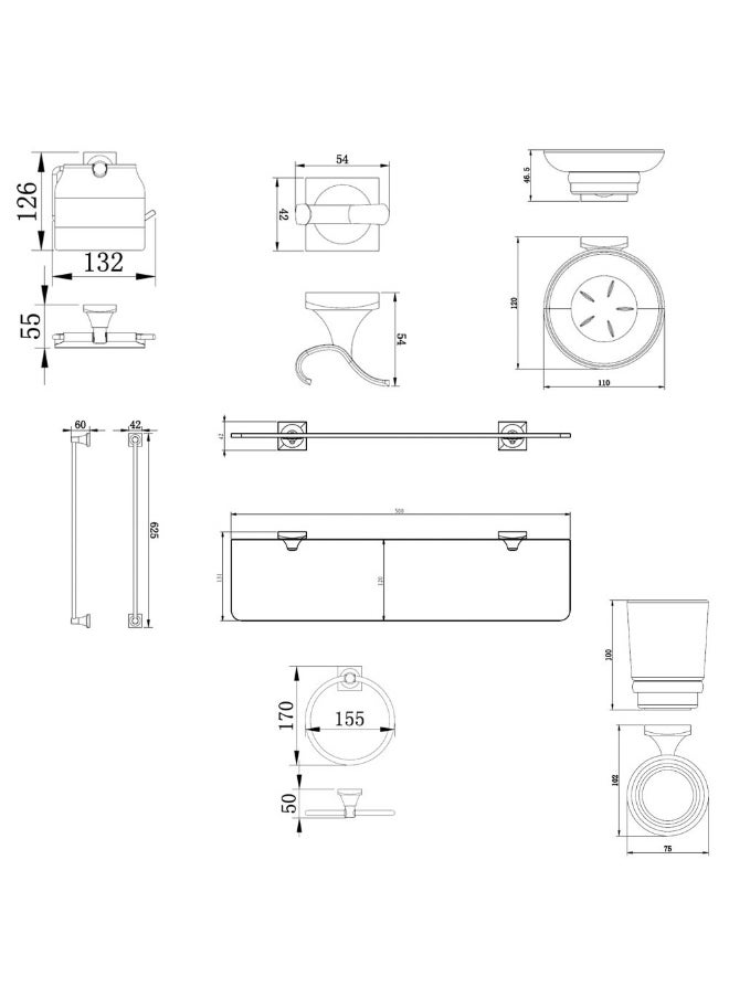 DANUBE HOME Milano Plus Rocket Bathroom Accessories - 7 Pcs Gift Set - Chrome Finish Stainless Steel Towel Bar, Soap Dish, Paper Holder & More Bathroom Oragnizer Storage Modern Bathroom Fixtures  - Image 2
