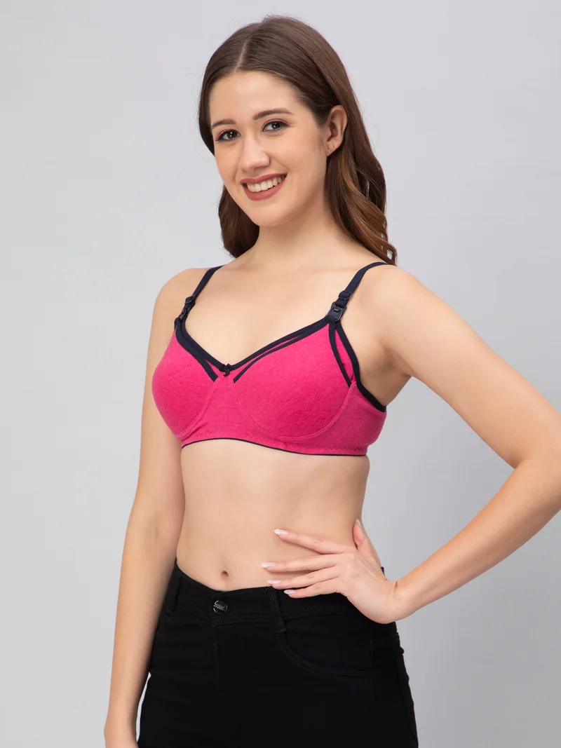 CEE 18 Women's Cotton Padded Non-Wired Maternity Bra (Tomato,Blue,Grey)