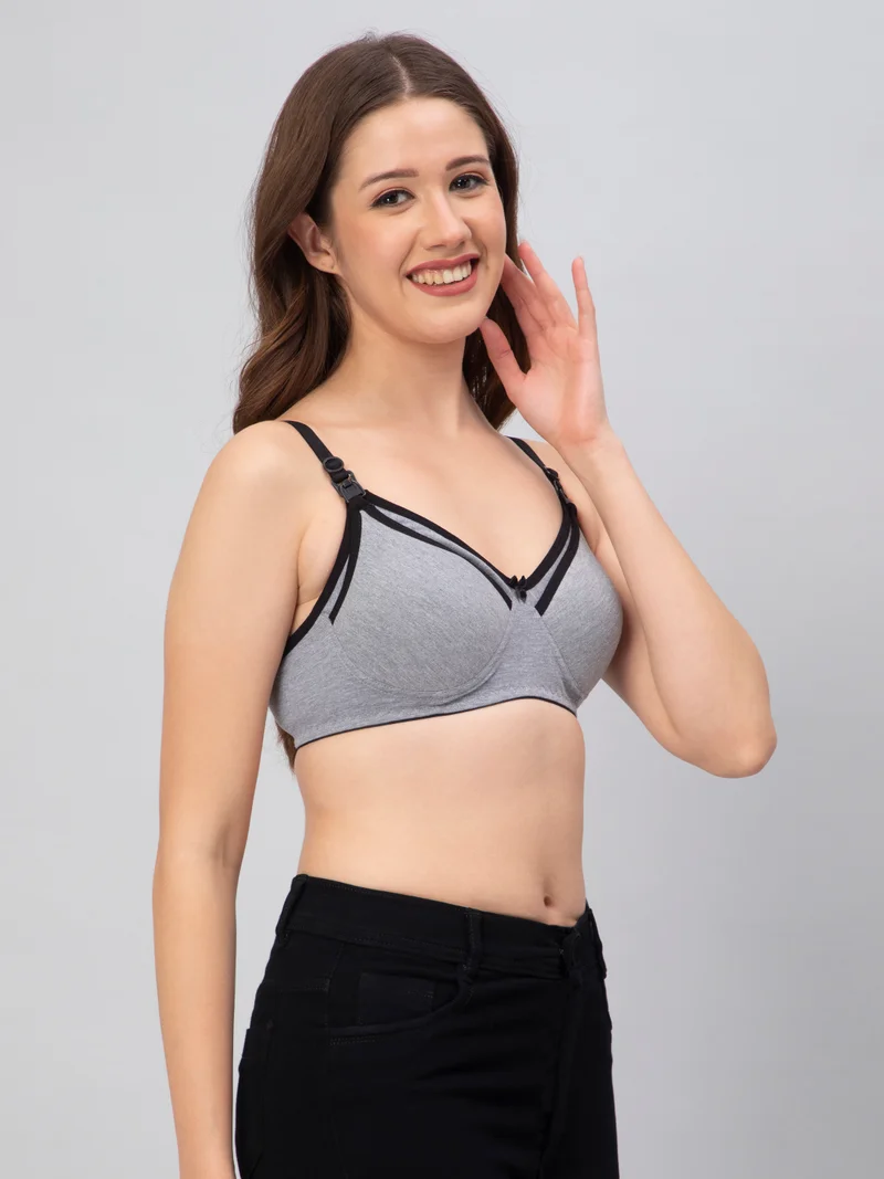 CEE 18 Women's Cotton Padded Non-Wired Maternity Bra (Tomato,Blue,Grey)