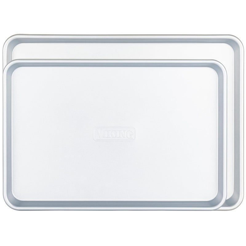 طقم صينية خبز فايكنغ 2 قطعة غير لاصقة 15 و 18 بوصة صواني كعك غير لاصقة من الألمنيوم أدوات المطبخ فضي