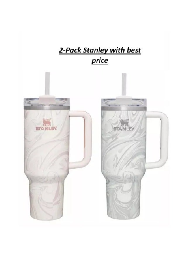 Stanley 2-Pack Quencher H2.0 FlowState 40oz Stainless Steel Vacuum Insulated Tumblers – Rose Quartz & Swirl – Travel Mugs with Leak-Resistant Rotating Lid & Reusable Straw – Double-Walled Thermal Design Keeps Drinks Hot for 7 Hours, Cold for 11 – Durable, Eco-Friendly, Perfect for Hydration, Gym, Travel & Office - Image 2